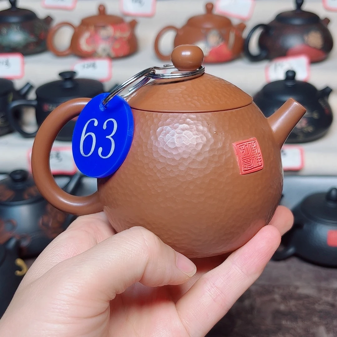 180毫升纯手工锤纹羊肝红龙蛋壶