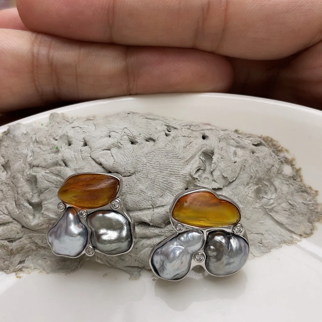 关***～银S925镶嵌耳饰海水珍珠