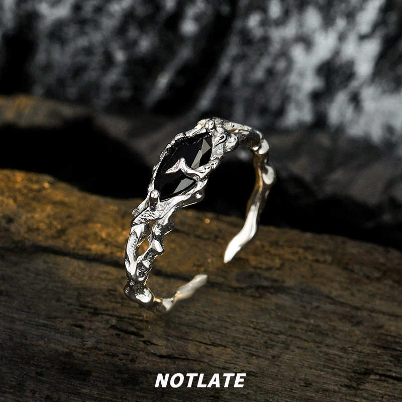 925银戒指 小众设计师款不规则镂空破损s925戒指女款开口可调节食