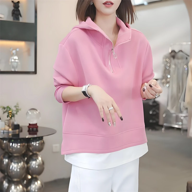 连帽假两件长袖卫衣外套女2025秋季新款时尚洋气宽松显瘦休闲上衣