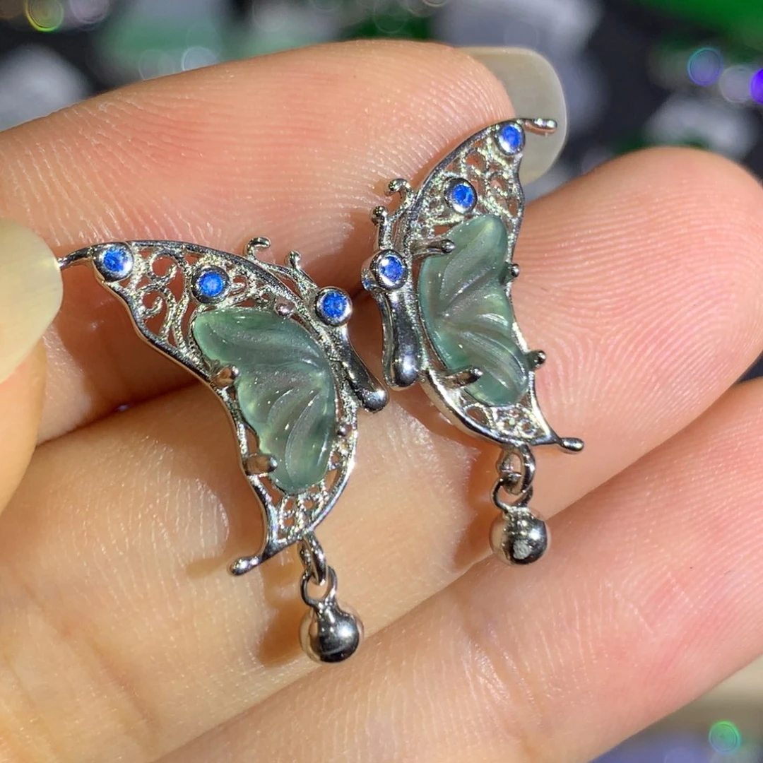 翡翠耳饰银S925镶嵌6，