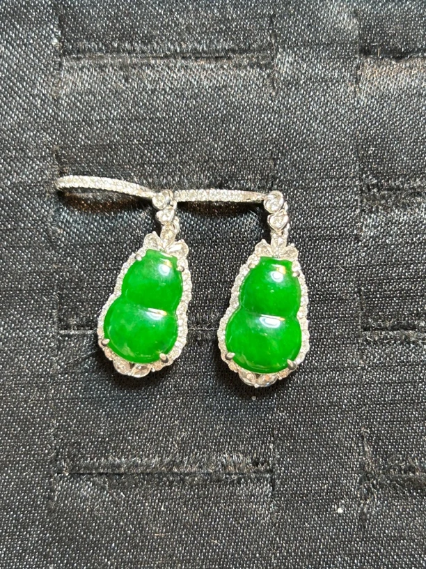 天然缅甸翡翠A货葫芦耳包耳坠