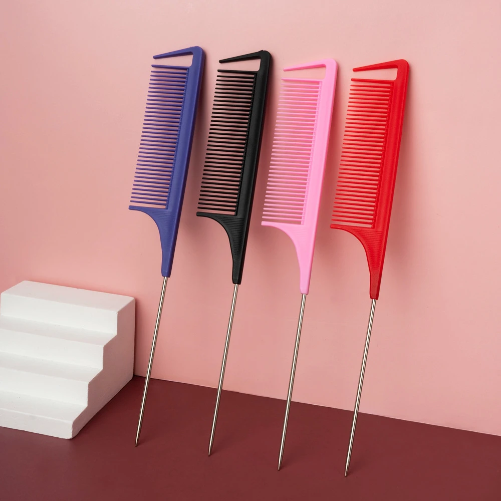 《618福利》跨境钢针尖尾梳子女生便携挑发分发美发梳理发店造型