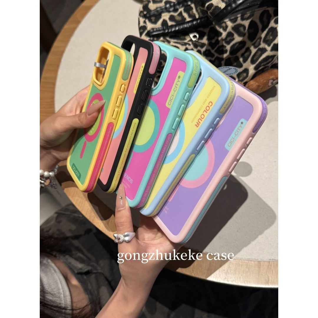 ins创意撞色英文磁吸纯色适用于iPhone16Promax手机壳苹果15/1413