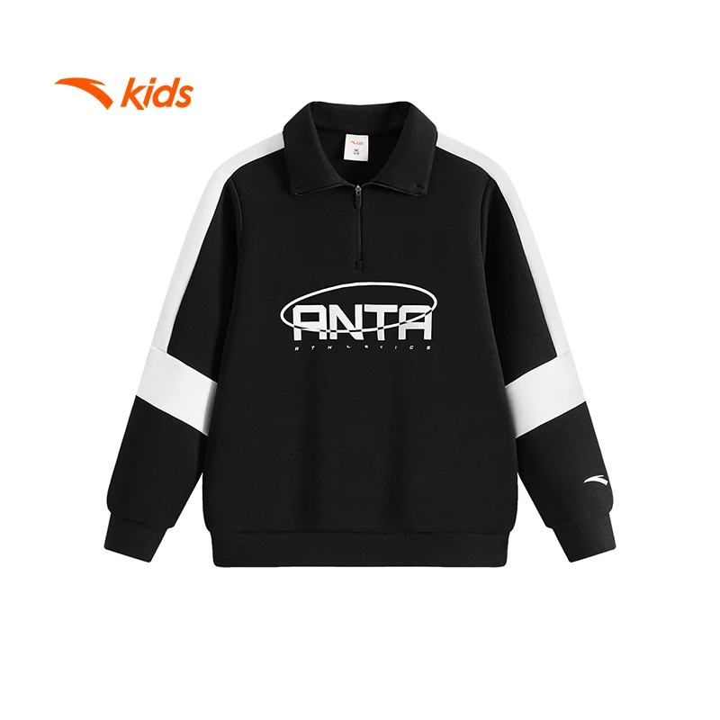 琥珀流光|安踏儿童男大童针织套头衫polo领25年秋季新款潮卫衣-zb