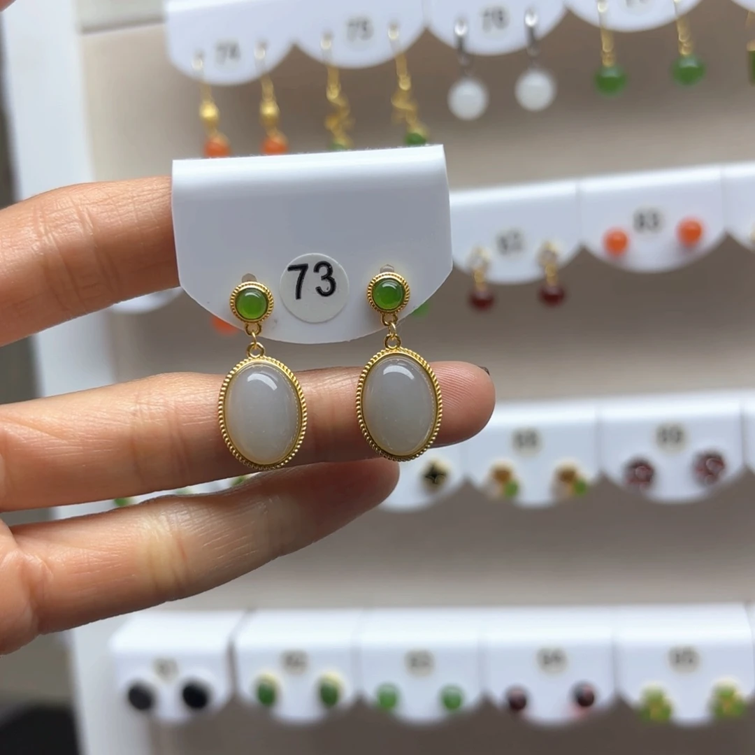 和田玉耳饰银S925镶嵌一**悔2