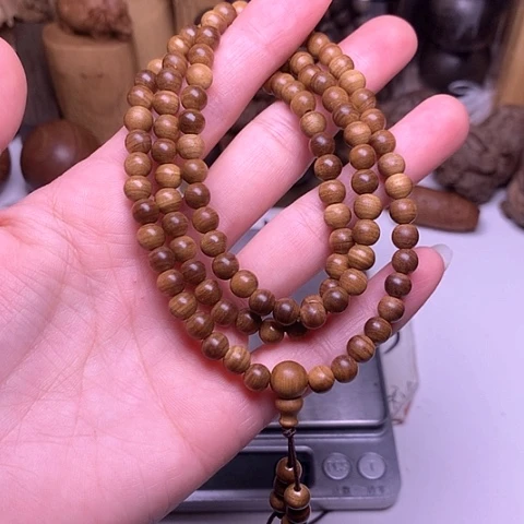 檀香木手串/手链檀香黑肉0.6/108横纹虎皮沉