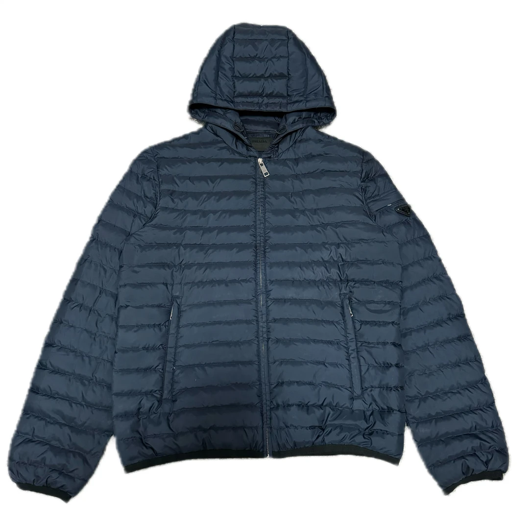 99新 Prada/普拉达 藏青色三角标薄款羽绒服48码