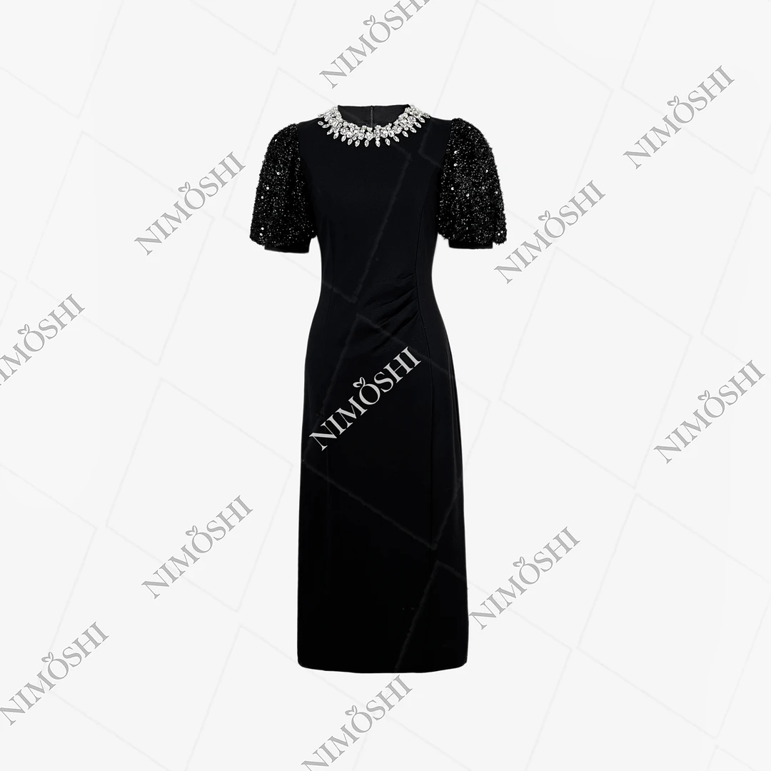 NIMðSHI【莎莎】新款时尚轻奢钉珠小众气质显瘦款连衣裙女Q1150