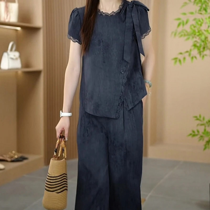 上衣+裤子2025夏季新款时尚优雅气质显瘦修身收腰法式减龄两件套