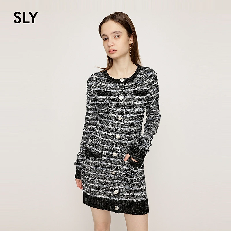 长袖格纹复古小香风连衣裙030HAZ73-5771