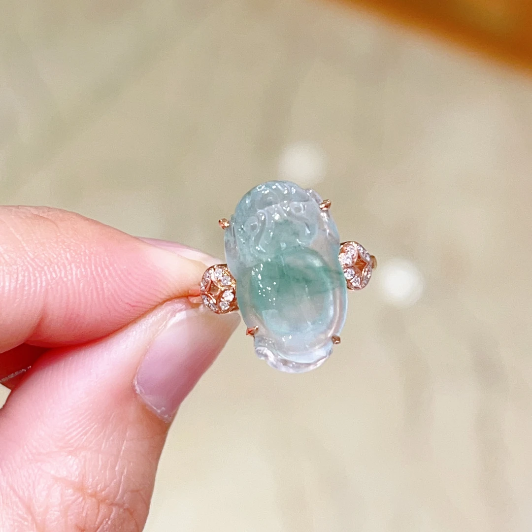 18k玫瑰金翡翠戒指 3680