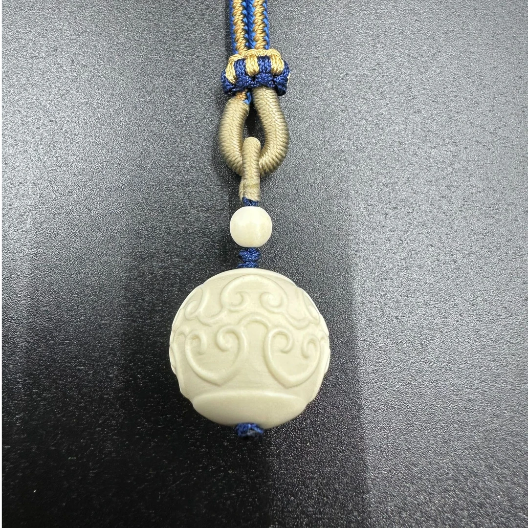 Y0017天然猛犸牙回纹珠精品吊坠