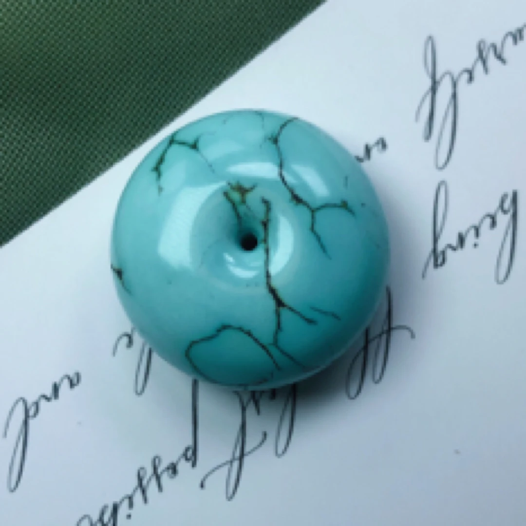 原矿绿松石全品网花大面包圈 尺寸：26.3mm