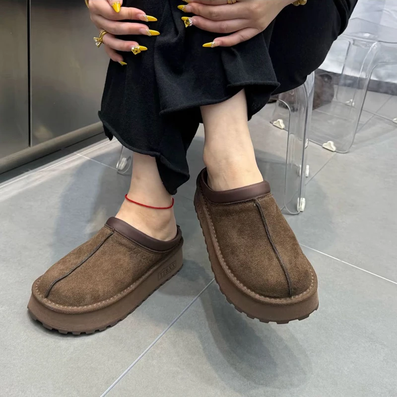 厚底勃肯鞋半拖女2025新款秋冬季一脚蹬懒人增高休闲包头拖鞋外穿