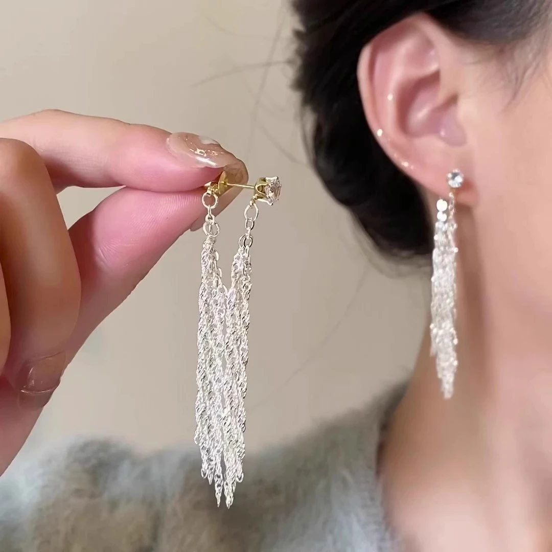 925银针长款时尚法式银色流苏耳环女轻奢高级感N2670