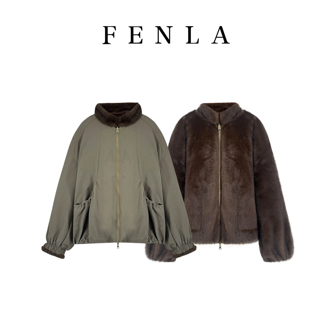 【惠姐私服】巴恩风拼毛宽松百搭立领长袖两穿工装外套85280-85286
