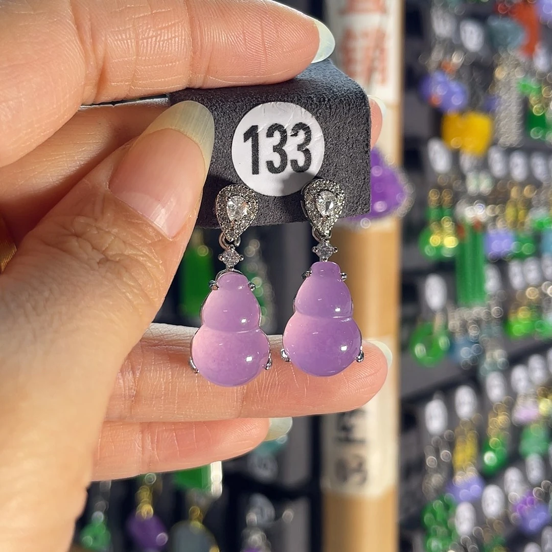 翡翠银S925镀金镶嵌耳饰133