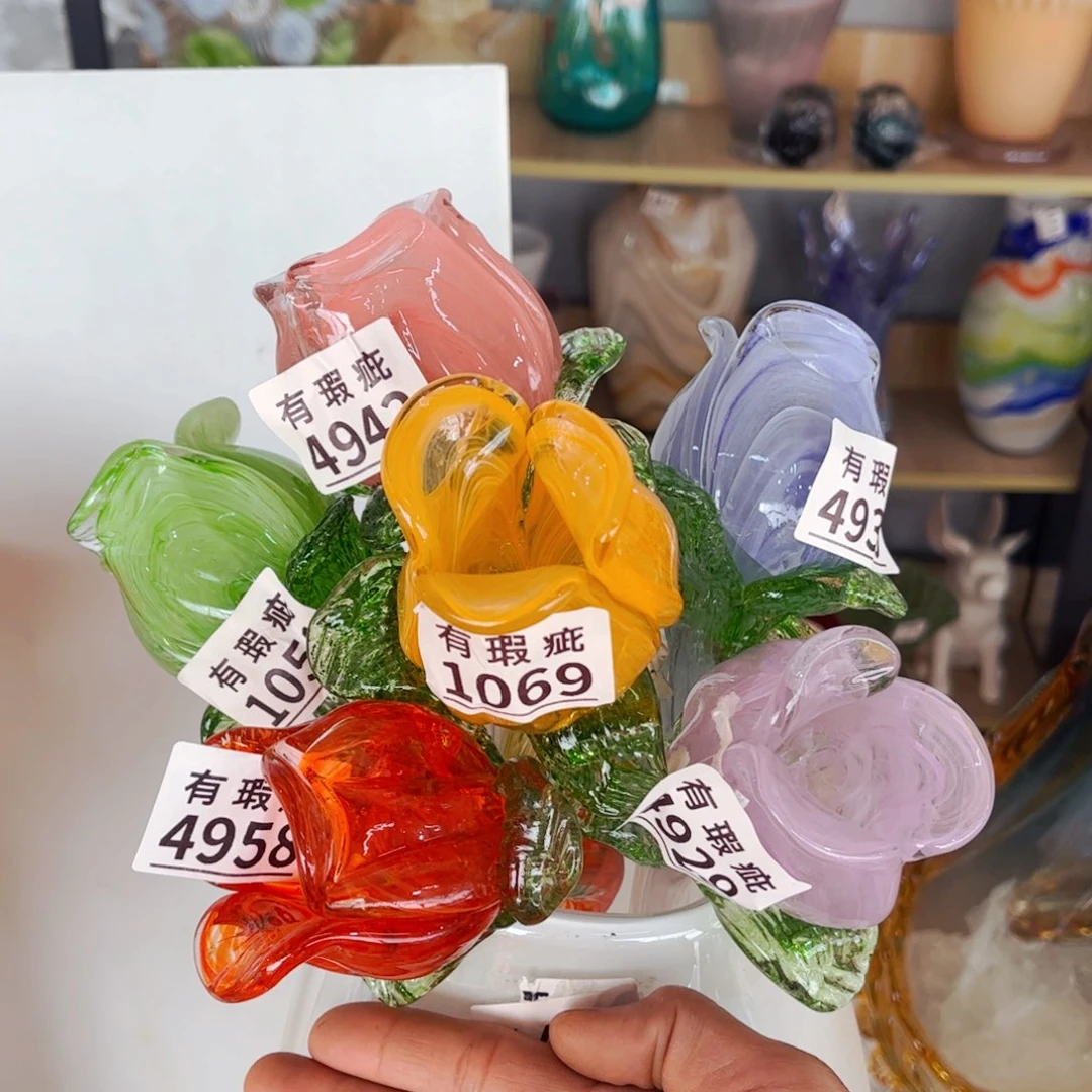 琉璃花6支内裂瑕  花瓶摆件长40