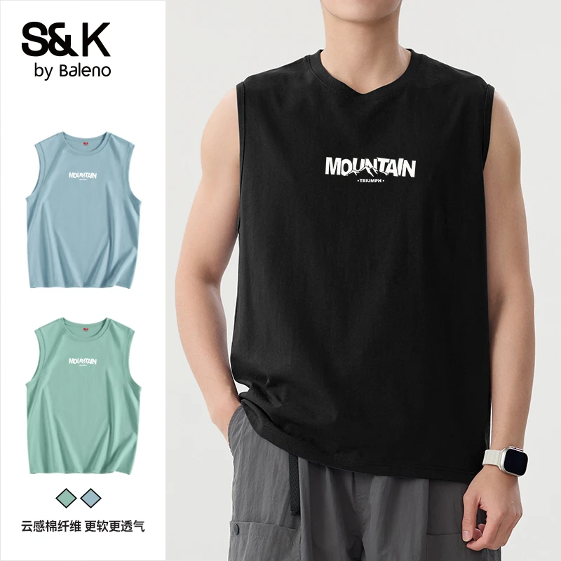 班尼路背心男款潮流痞帅字母无袖t恤男夏季100%纯棉运动健身服PC