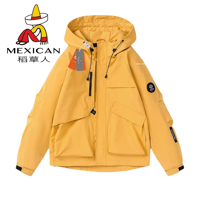 Mexican/稻草人春秋季连帽防风夹克休闲百搭时尚防水运动冲锋衣男