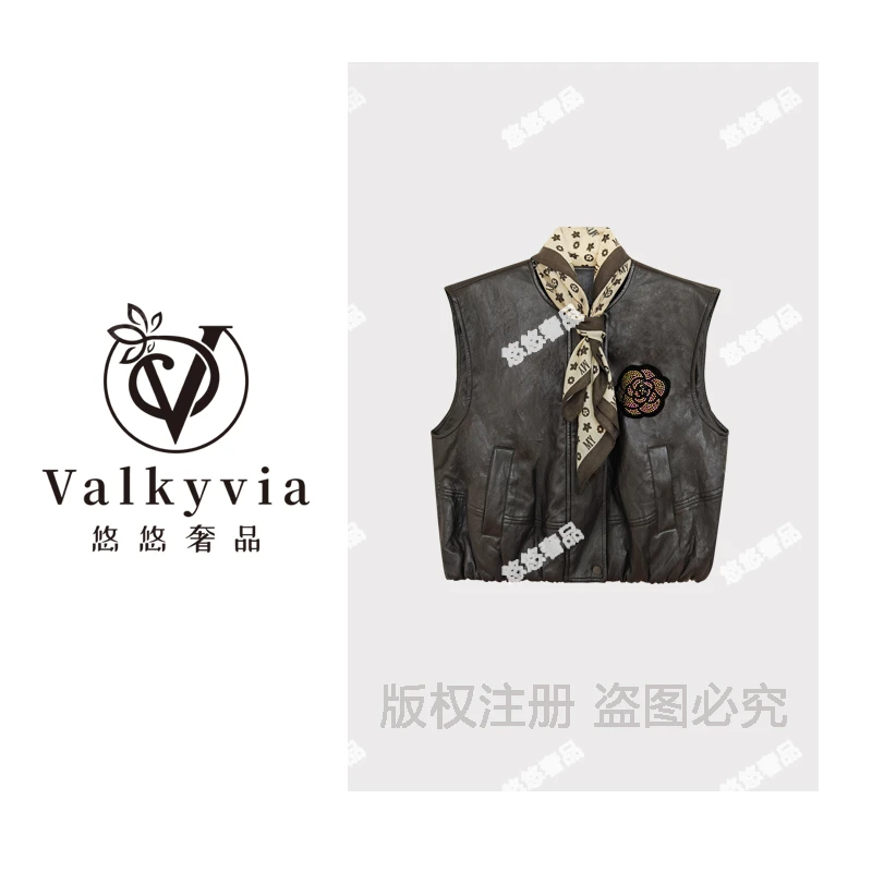 【Valkyvia/悠悠奢品】烫钻山茶花文艺时尚轻奢休闲马甲MJ9178