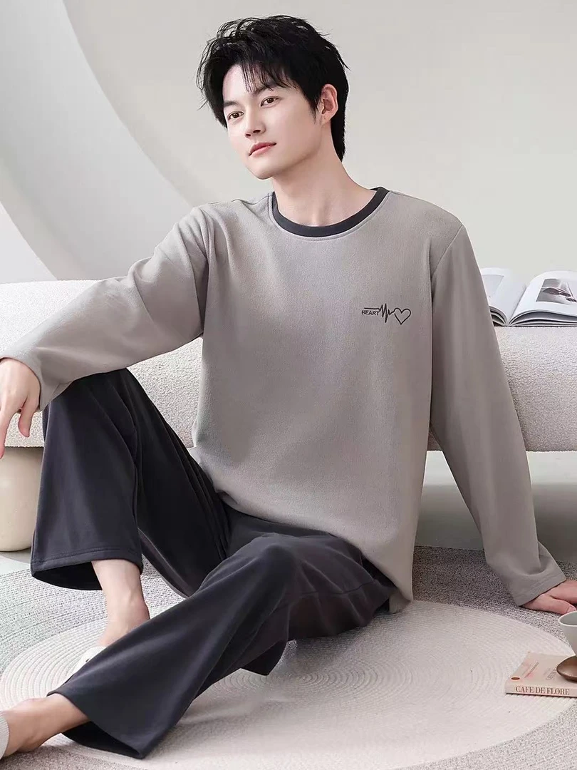 【AA】新款睡衣男秋冬2025长袖长裤两件套加绒加厚圆领可外穿