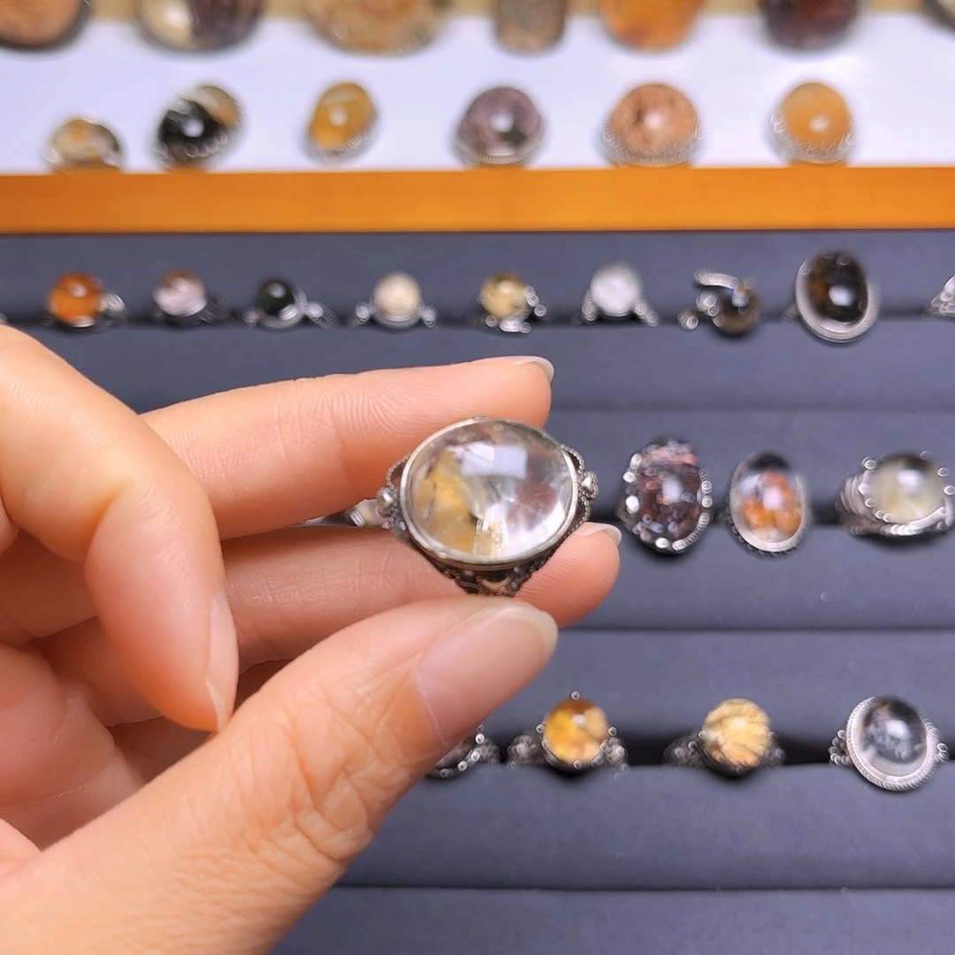 水晶戒指银S925镶嵌天然