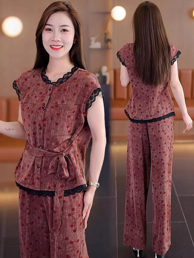 阔腿裤雪纺套装2025年新款洋气质时髦夏款减龄女装休闲时尚两件套