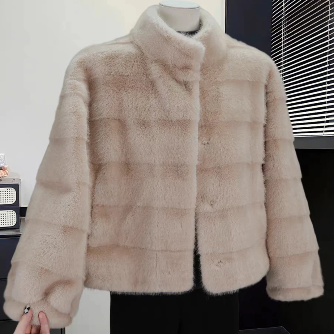 彬彬家秋冬韩系复古立领环保毛毛高级感短款外套819