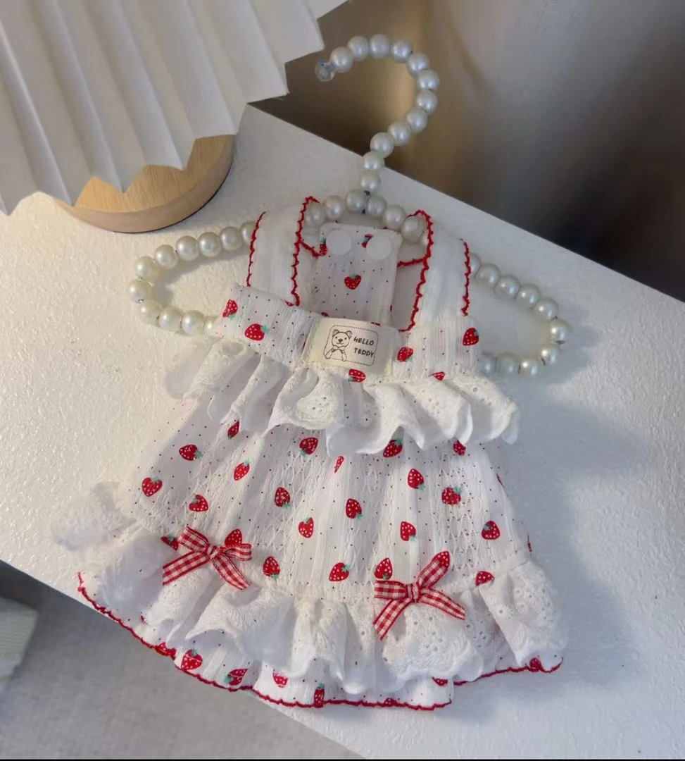 夏日甜心草莓蕾丝吊带裙宠物衣服｜小饼干手作