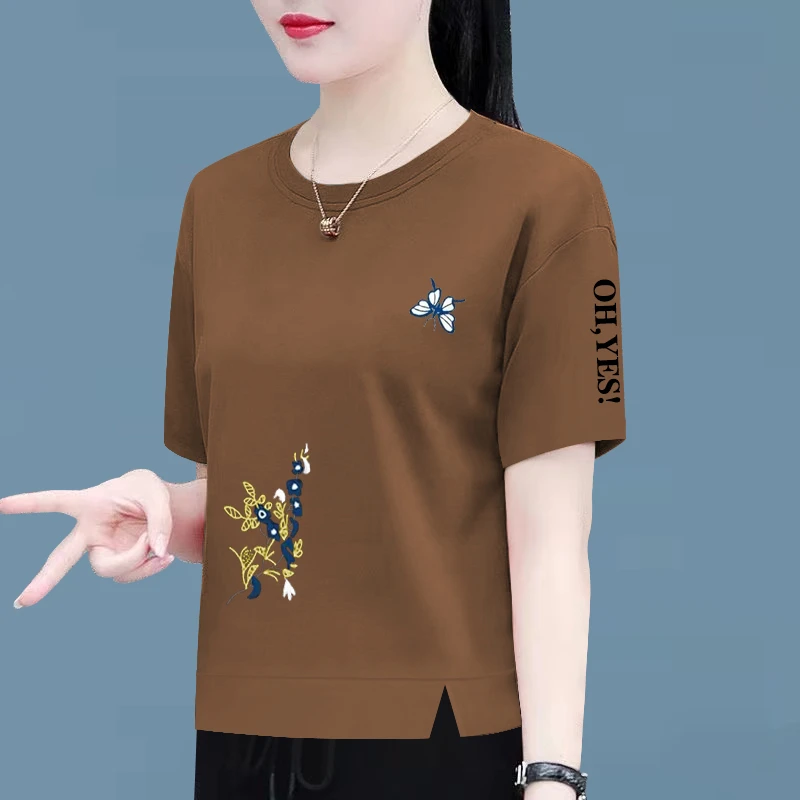 纯棉短袖t恤女夏季新款时尚百搭宽松显瘦大码女装遮肚女士宽松t恤