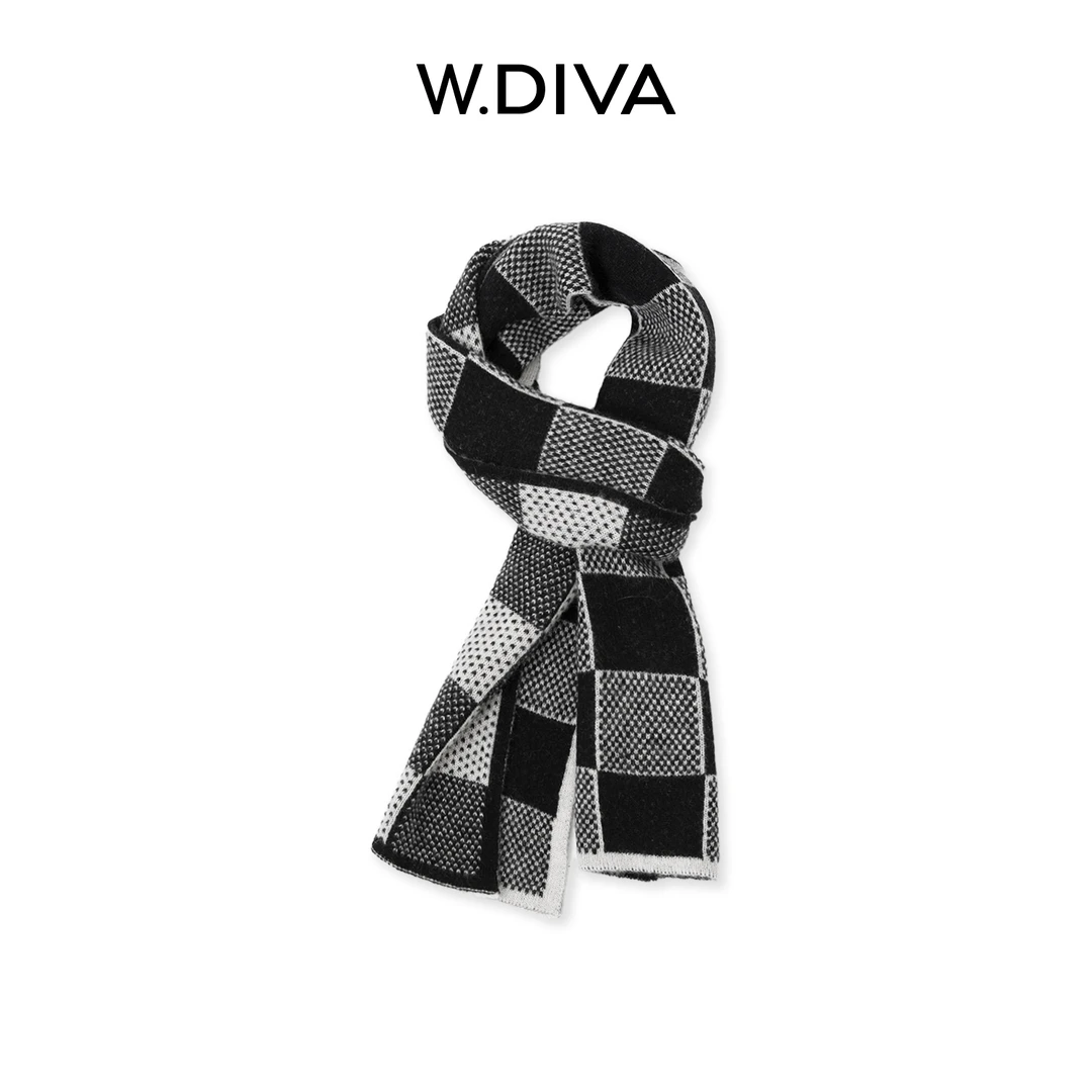 W.Diva【格序】100羊绒针织双面提花围巾百搭经典慵懒风女53J212990