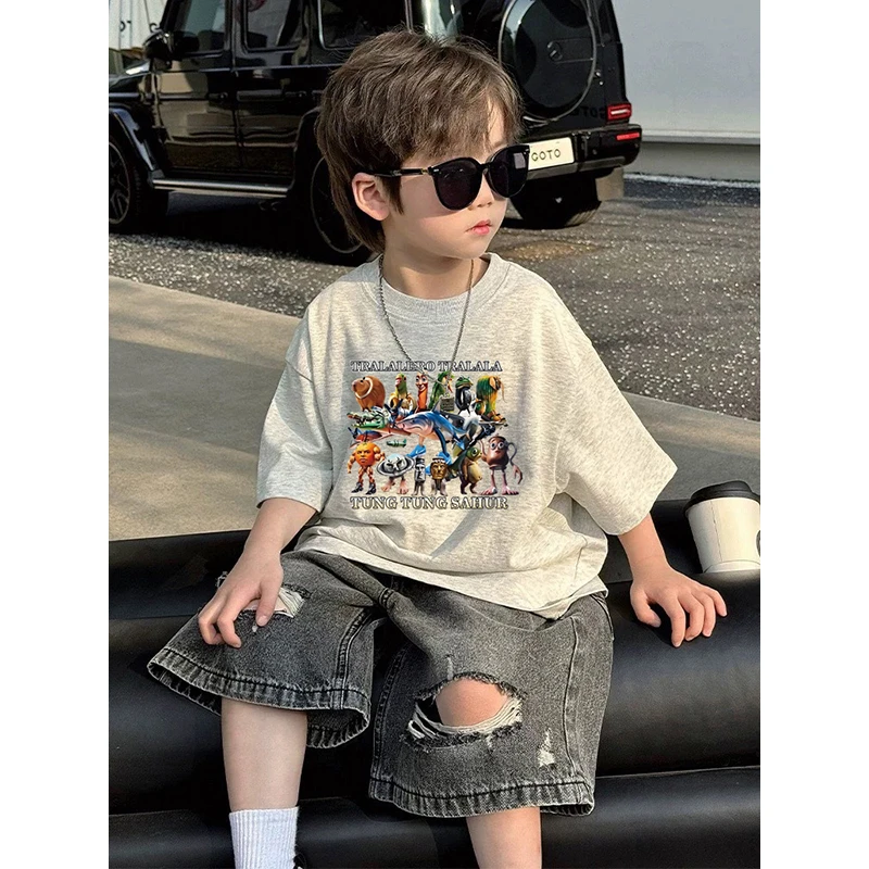 美国山海经卡通系列夏季宝宝t恤宽松吸汗休闲上衣动漫短袖T恤男孩