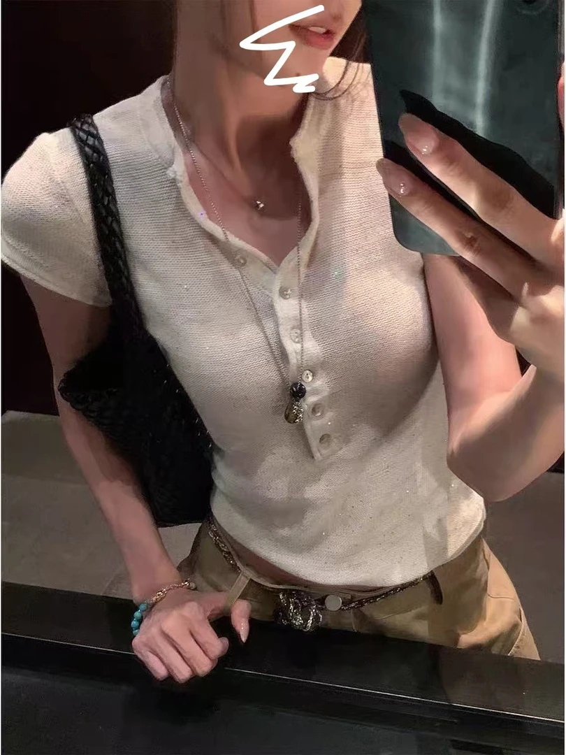 【米妮】"细闪亨利"设计感细闪亨利领上衣