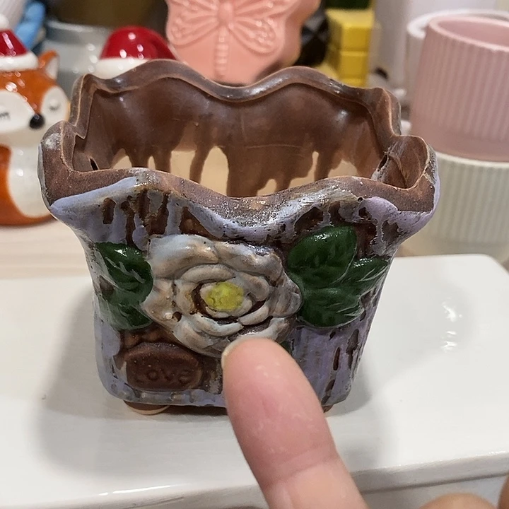 摆件陶陶盆有孔 窑裂修补 介意勿拍