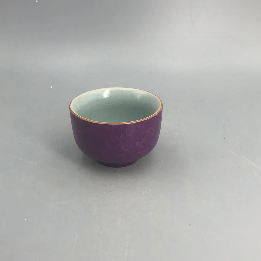 【古帛】汝窑听泉杯（紫色） 陶瓷 gbph0102
