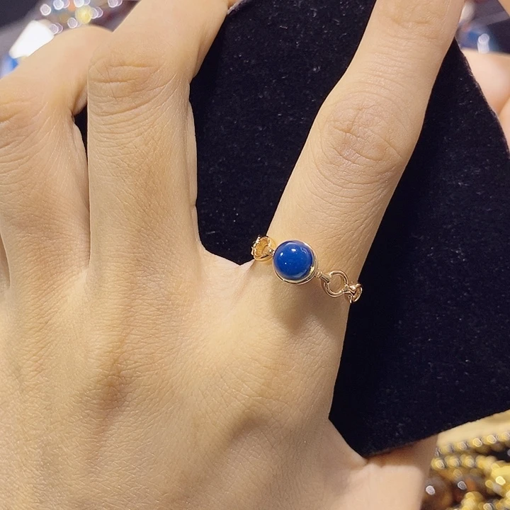 蓝珀银S925镶嵌珠宝奇石多米尼加蓝珀戒指