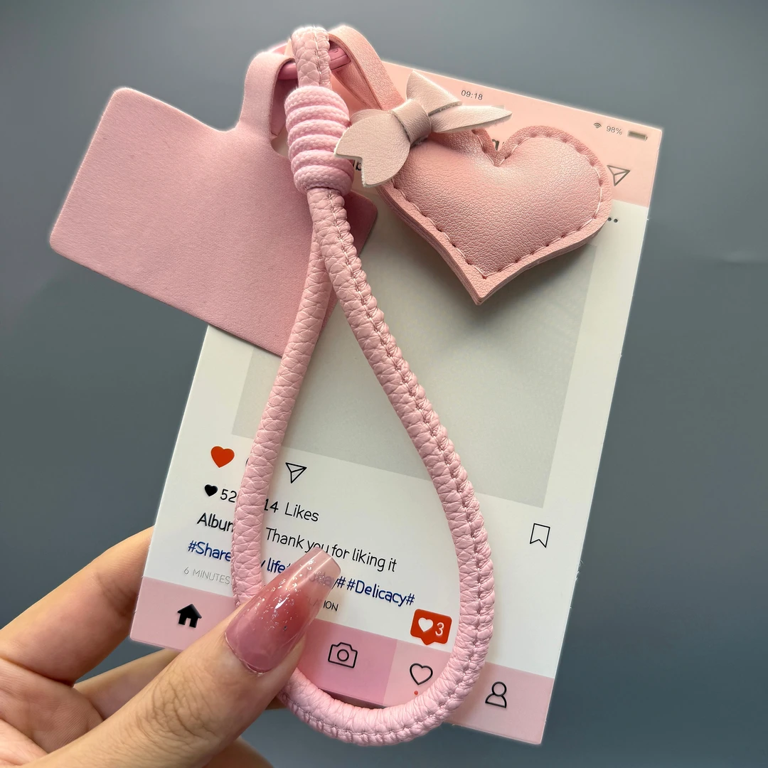 多巴胺配色加粗结实编织皮质手机挂绳潮女款万能纯色垫片手腕链绳