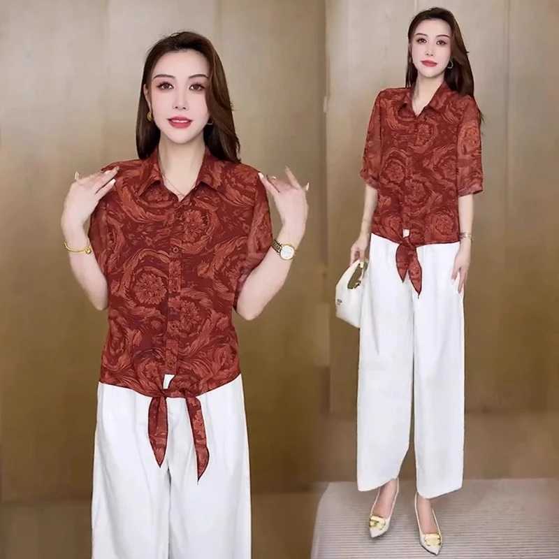 时尚气质衬衫女2025夏季新款洋气宽松遮肉显瘦衬衣妈妈装短款上衣