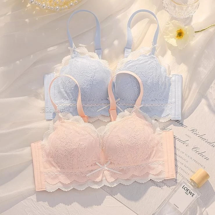 小胸显大内衣女性感蕾丝无钢圈文胸薄款透气微聚拢防下垂舒适胸罩