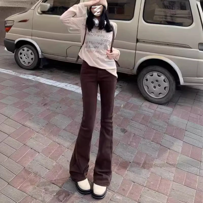 复古高腰微喇牛仔裤女夏季显瘦修身弹力小个子百搭拖地喇叭长裤子