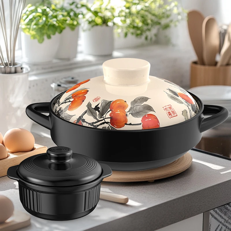 【万柿如意组合装】康舒砂锅陶瓷干烧锅干烧不裂煲仔饭炖锅煮汤沙煲