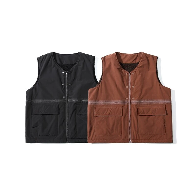 冬季加厚羊羔毛棉服马甲男女日系复古多拉链保暖坎肩-MJ05