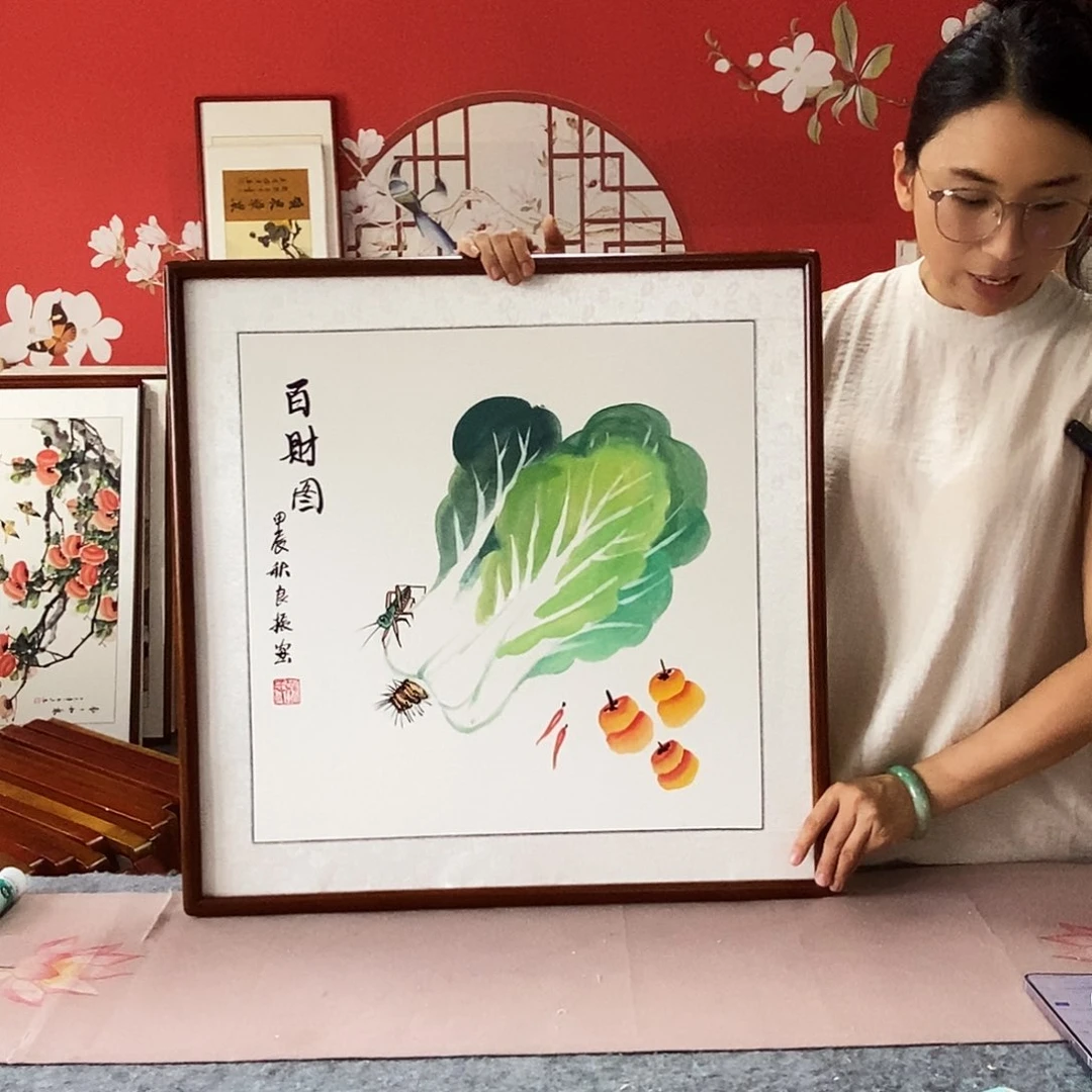 国画手写手绘带框包邮62✖️62国画作品