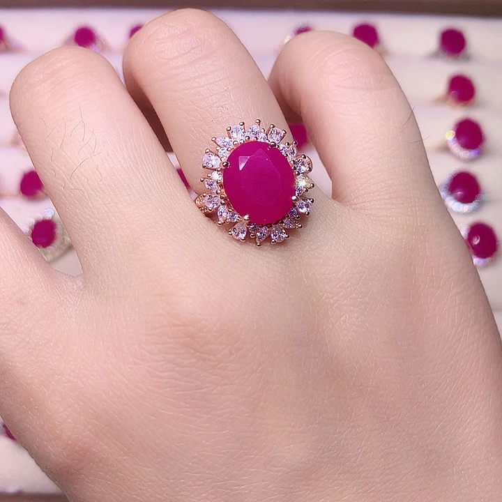 红宝石戒指银S925镶嵌