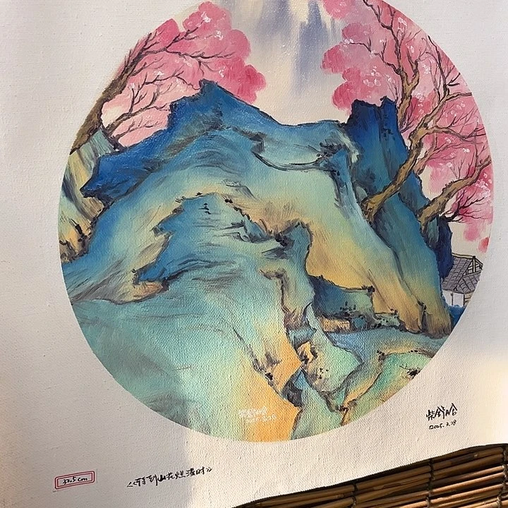 油画行路人小院绘画作品竞拍成功