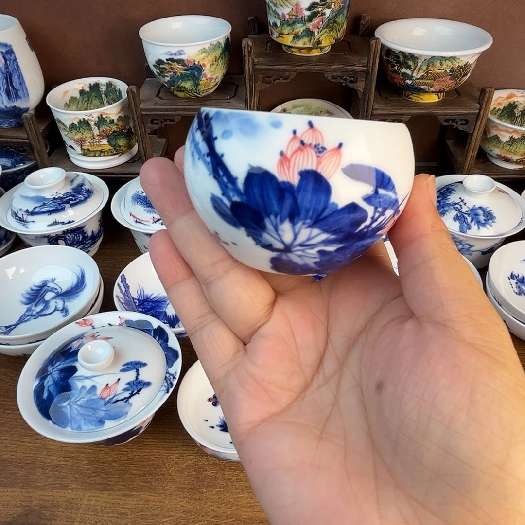 忠意堂釉下彩荷花鱼