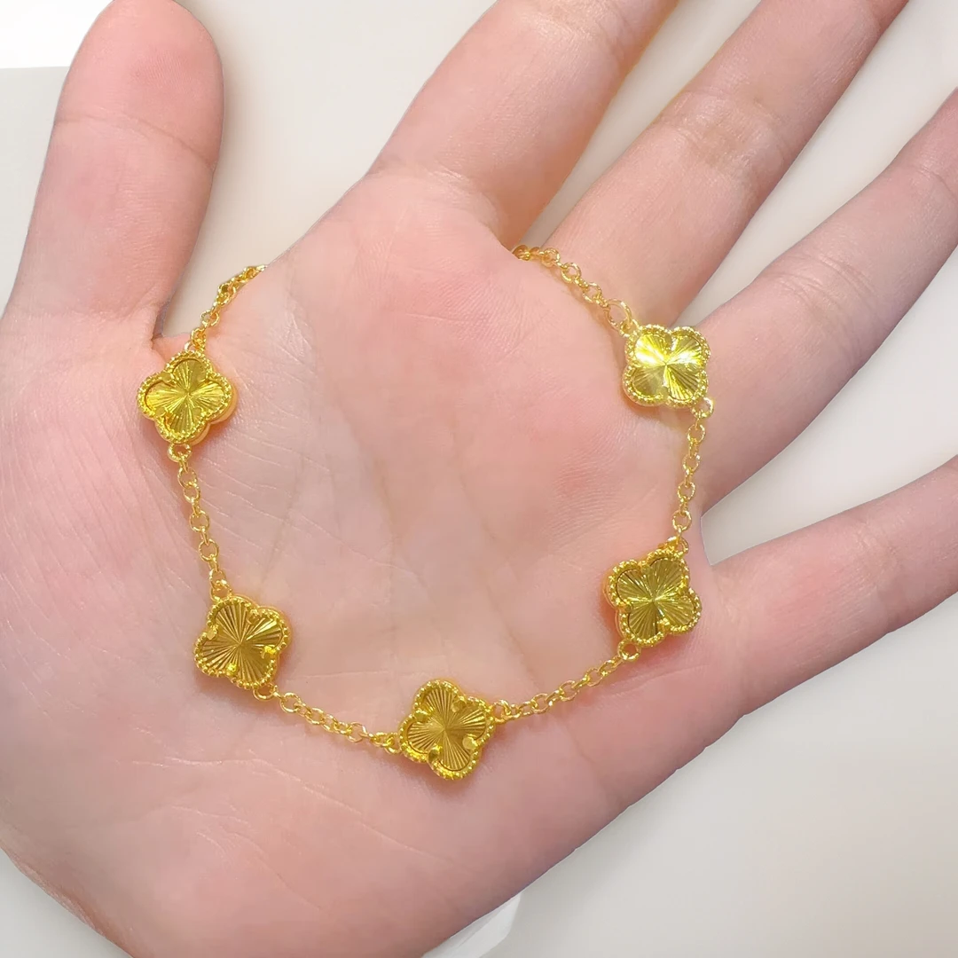 铜合金手链 新款轻奢铜合金镀K金五花四叶草手链女精致手饰可作