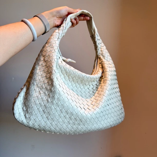 95新 BOTTEGA VENETA/葆蝶家 白色编织腋下hobo饺子包